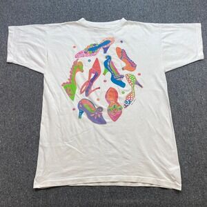 MBC High Heels Graphic TShirt Sz XL Womens White 90s Art Wearable Art Glitter